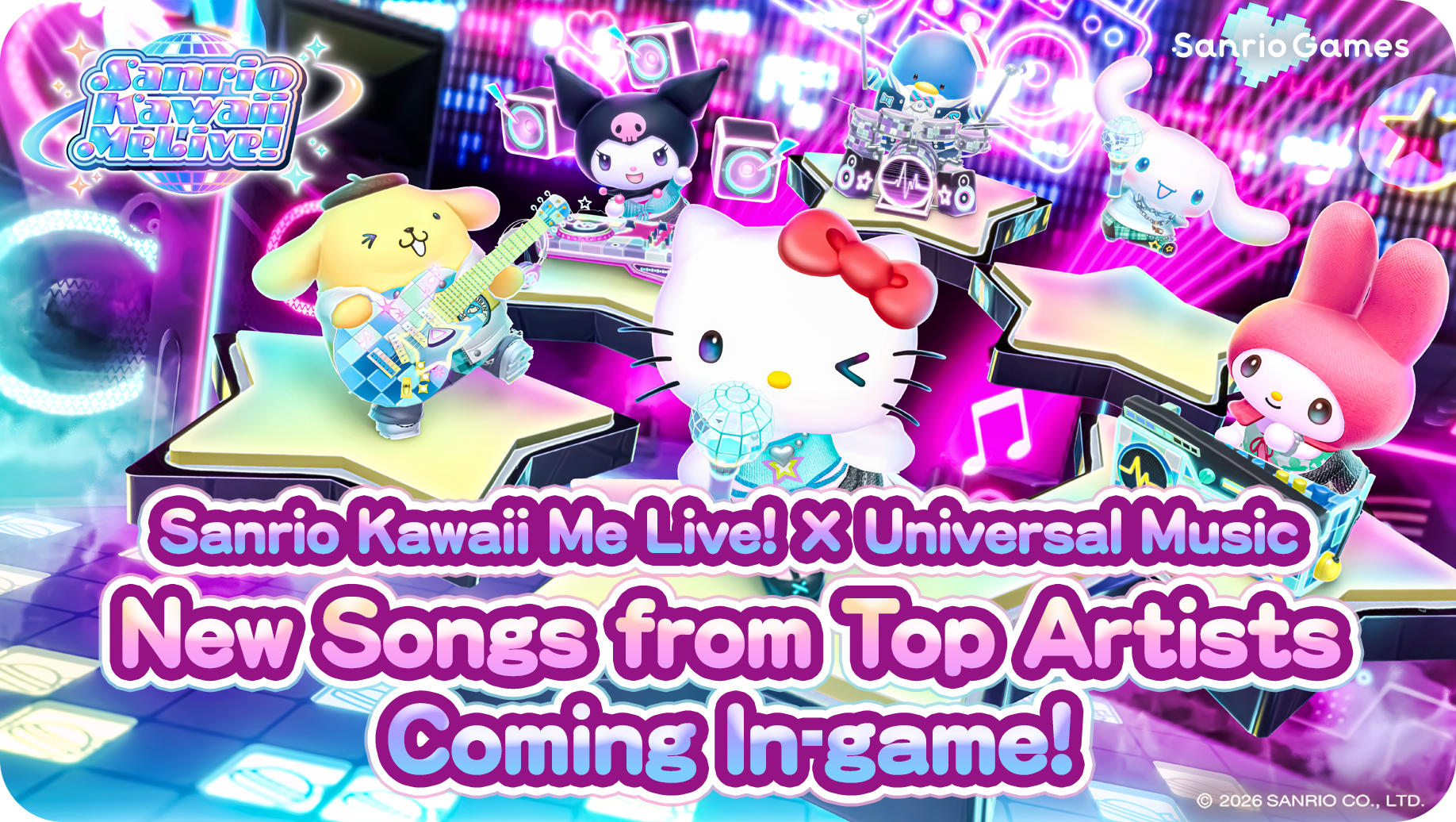 Sanrio Kawaii Me Live! ×Universal Music New Songs from Top Artists Coming In-game!