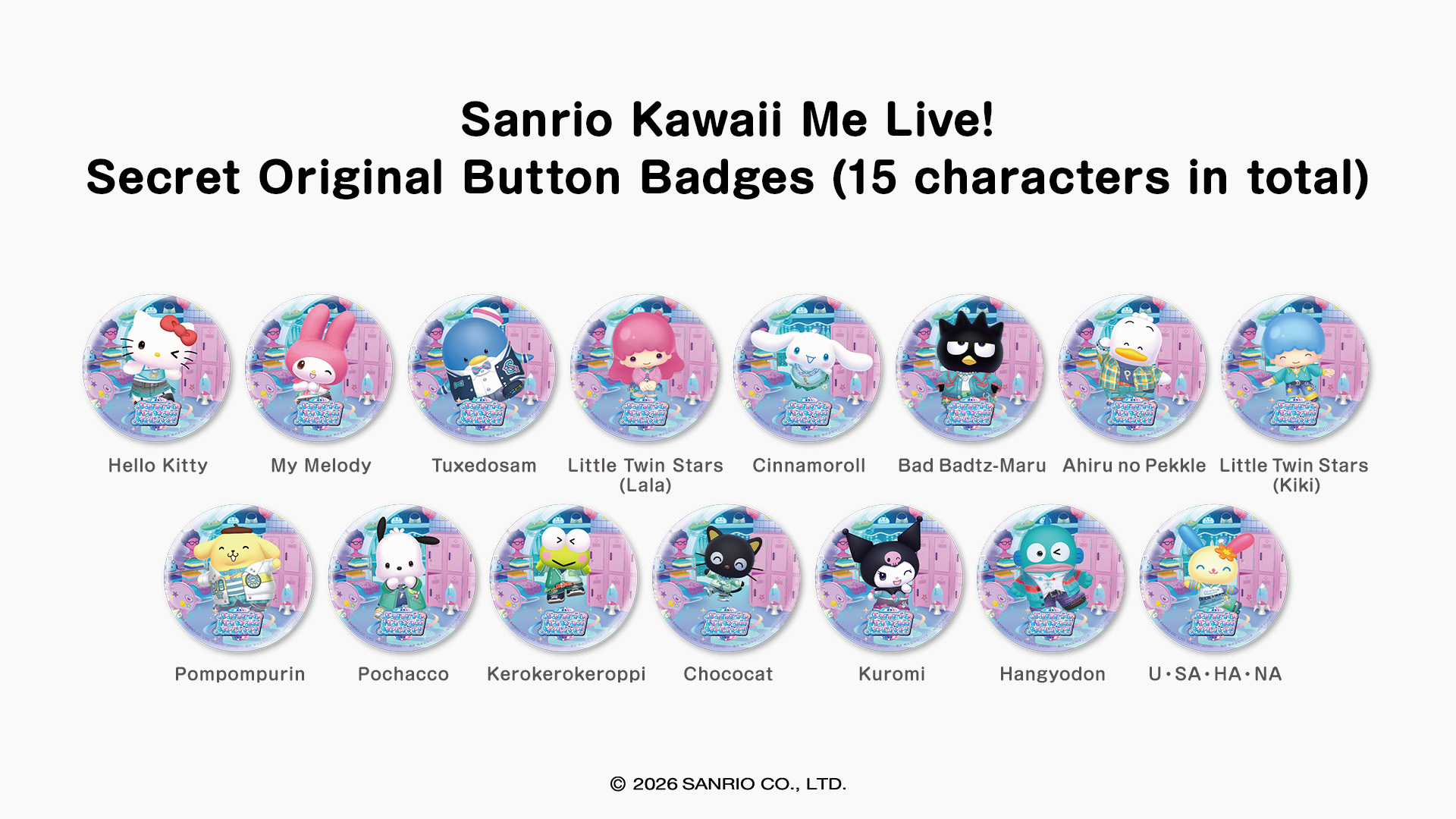 Sanrio Kawaii Me Live! Secret Original Button Badges (15 characters in total)
