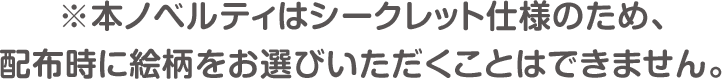 ※本ノベルティはシークレット仕様のため、配布時に絵柄をお選びいただくことはできません。